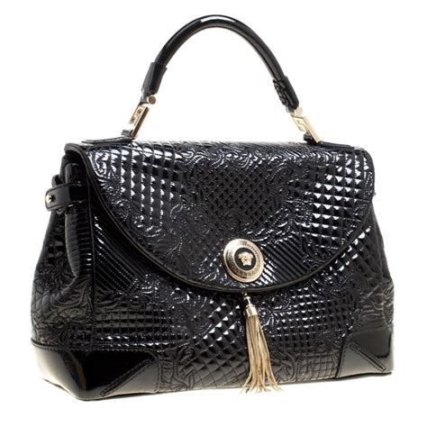 versace black patent handbag|Versace black shoulder bag.